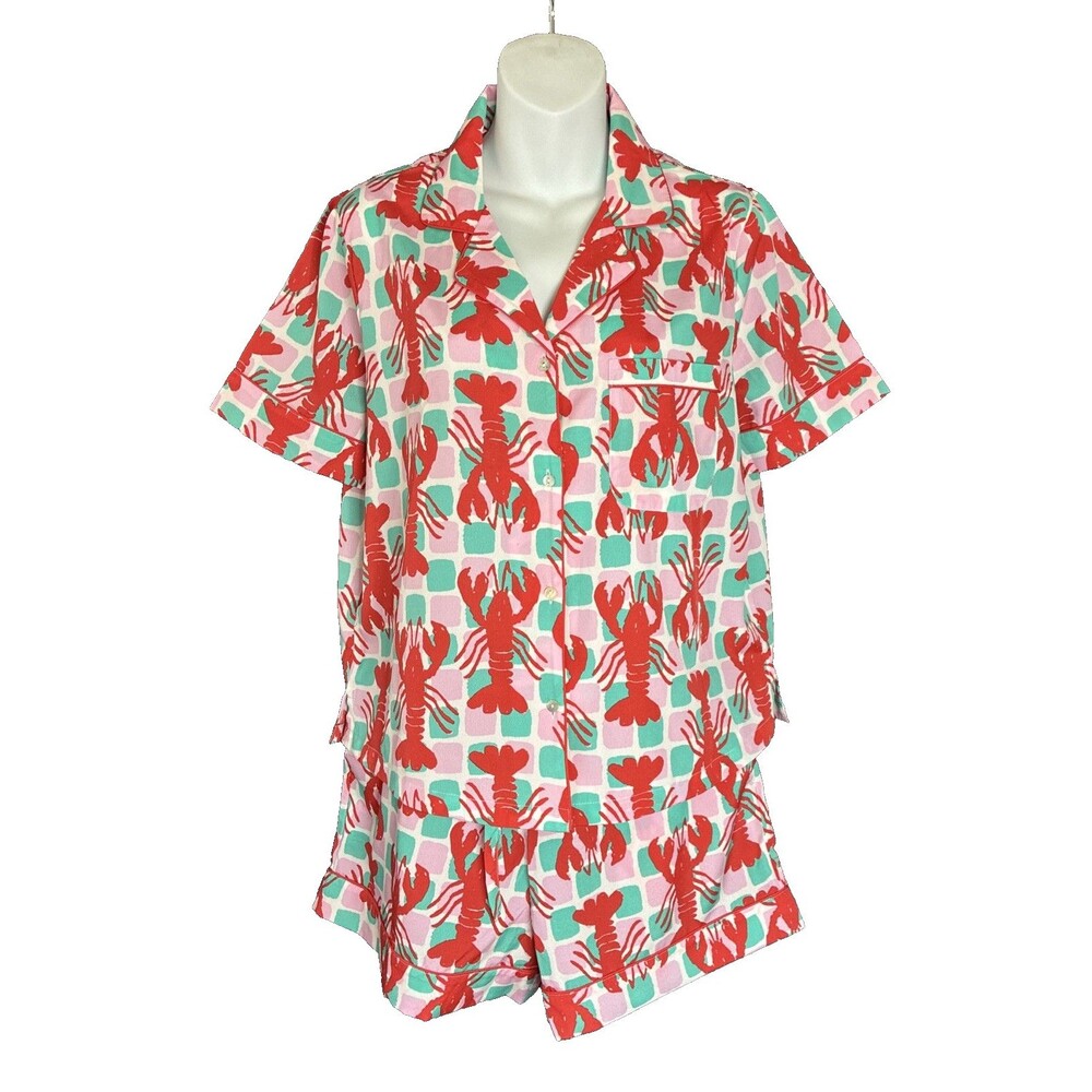 Bouffants & Broken Hearts Pajama Set Shorts Top Small Pjs Lobster Coastal Resort